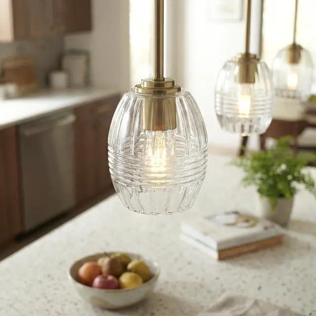 Alt view image 2 of 5 - Vista Single Pendant Chain Hanging Light with Clear Glass - Satin Brass