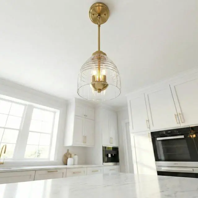 Alt view image 4 of 7 - Ember Three Candle Lights Chain Pendant with Clear Glass - Satin Brass