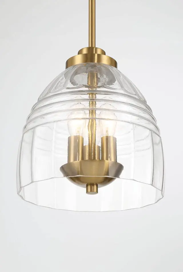 Alt view image 7 of 7 - Ember Three Candle Lights Chain Pendant with Clear Glass - Satin Brass