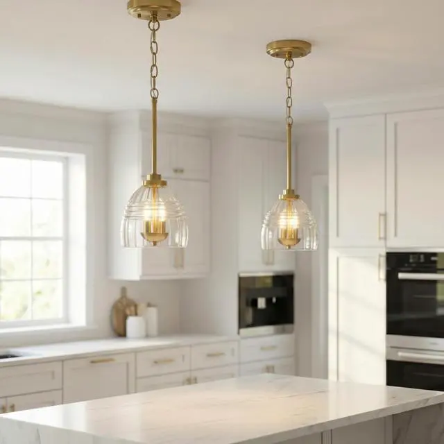 Alt view image 5 of 7 - Ember Three Candle Lights Chain Pendant with Clear Glass - Satin Brass