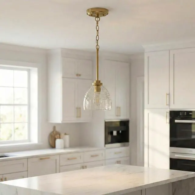 Alt view image 6 of 7 - Ember Three Candle Lights Chain Pendant with Clear Glass - Satin Brass