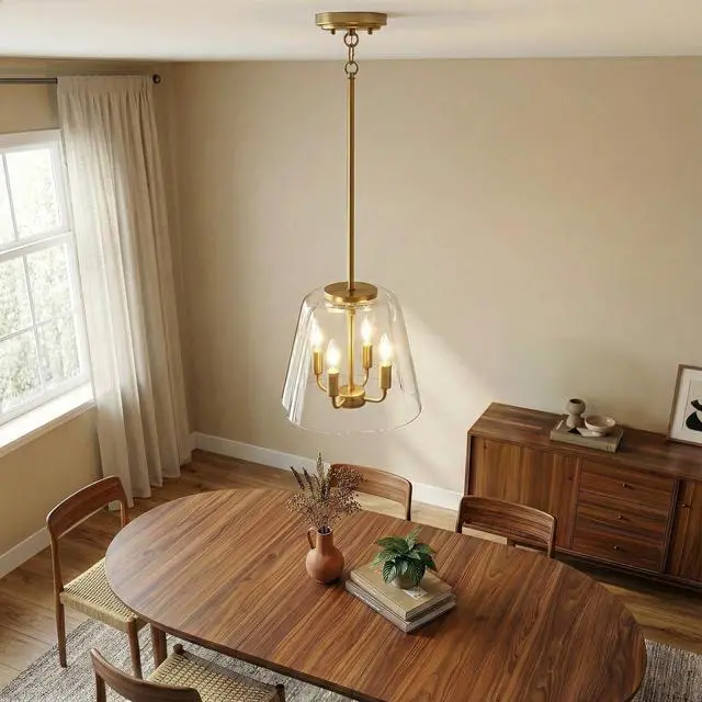 Alt view image 2 of 4 - Soiree Four Candle Lights Pendant with Clear Glass - Satin Brass