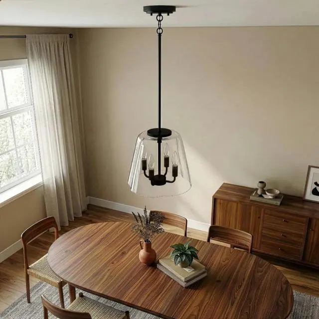 Alt view image 3 of 7 - Soiree Four Candle Lights Pendant with Clear Glass - Black Finish