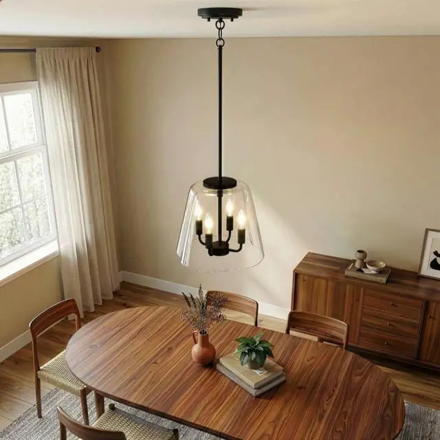 Alt view image 2 of 7 - Soiree Four Candle Lights Pendant with Clear Glass - Black Finish