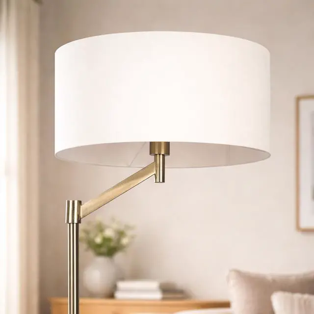 Alt view image 3 of 7 - Horizon Brushed Nickel Table Lamp with on/Off Switch Curved Metal Base Linen Shade