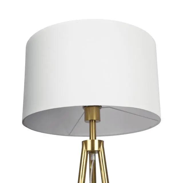 Alt view image 2 of 3 - Sway Brassed Gold Floor Lamp with on/Off Switch Triple Legs White Fabric Shade