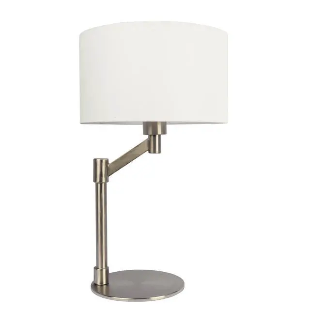 Alt view image 7 of 7 - Horizon Brushed Nickel Table Lamp with on/Off Switch Curved Metal Base Linen Shade