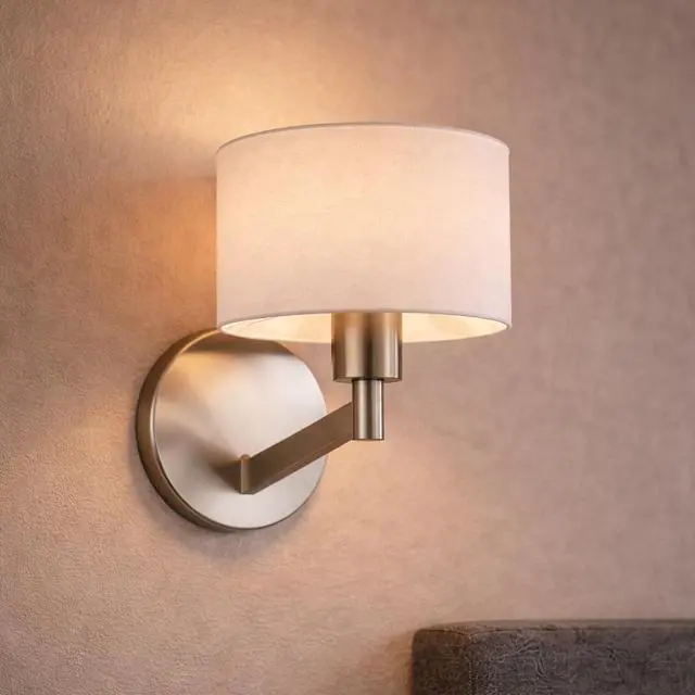 Main image of Nebula Brushed Nickel Base Wall Lamp with Rotary Switch White Fabric Shade