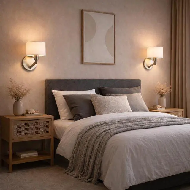 Alt view image 3 of 7 - Nebula Brushed Nickel Base Wall Lamp with Rotary Switch White Fabric Shade