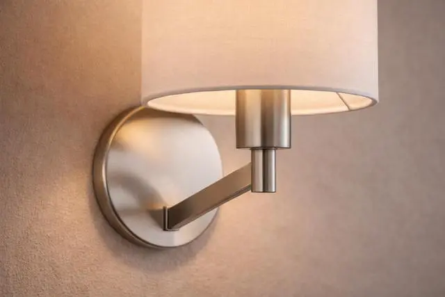 Alt view image 4 of 7 - Nebula Brushed Nickel Base Wall Lamp with Rotary Switch White Fabric Shade