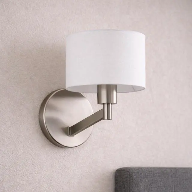 Alt view image 6 of 7 - Nebula Brushed Nickel Base Wall Lamp with Rotary Switch White Fabric Shade