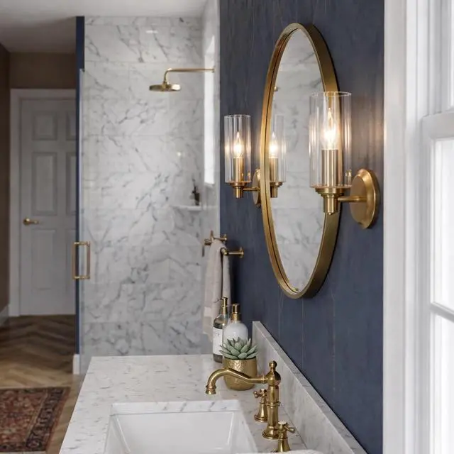 Main image of Jardin Single Light Wall Sconce with Clear Ribbed Glass - Satin Brass