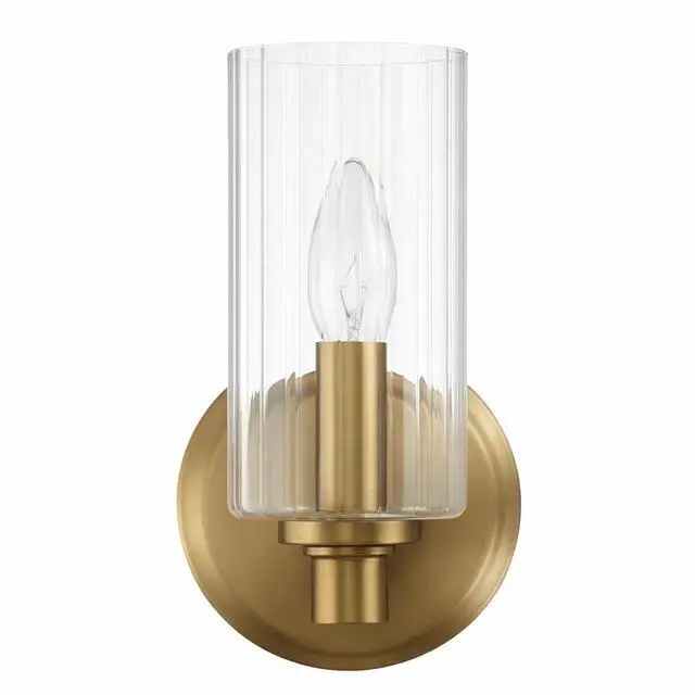 Alt view image 5 of 7 - Jardin Single Light Wall Sconce with Clear Ribbed Glass - Satin Brass