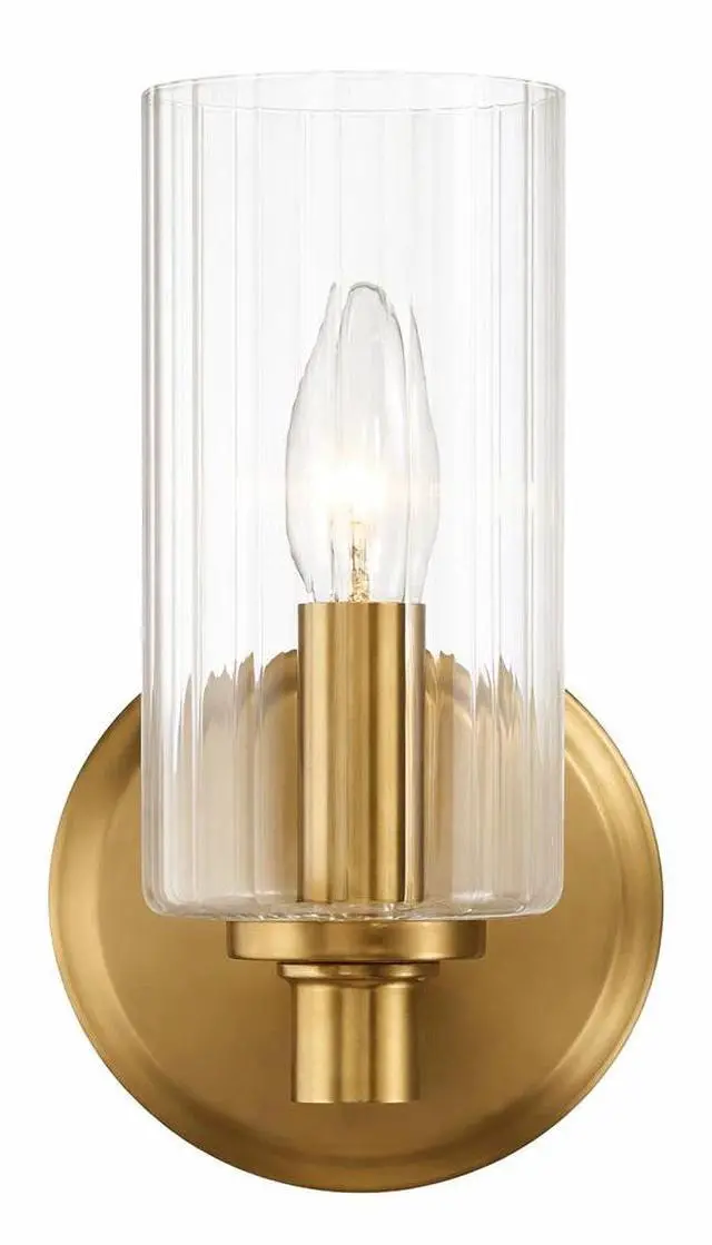 Alt view image 6 of 7 - Jardin Single Light Wall Sconce with Clear Ribbed Glass - Satin Brass