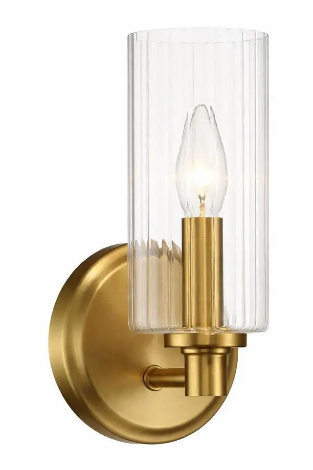 Alt view image 7 of 7 - Jardin Single Light Wall Sconce with Clear Ribbed Glass - Satin Brass