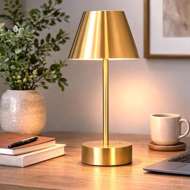 Alt view image 2 of 6 - Elegance Rechargeable Led Table Lamp Plated Brass Led touch Switch