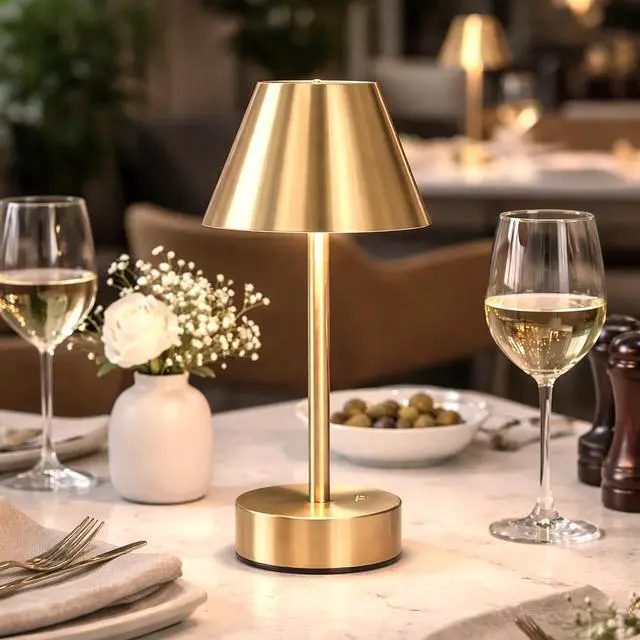 Alt view image 3 of 6 - Elegance Rechargeable Led Table Lamp Plated Brass Led touch Switch