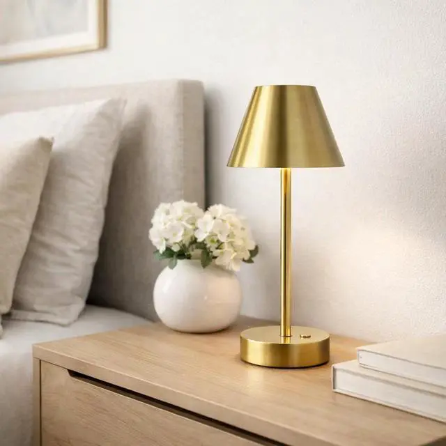 Alt view image 5 of 6 - Elegance Rechargeable Led Table Lamp Plated Brass Led touch Switch