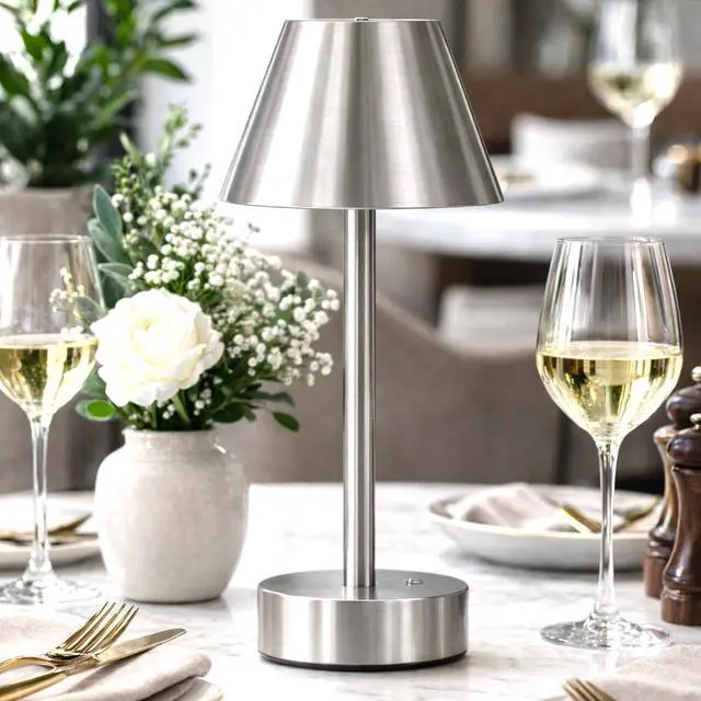 Alt view image 4 of 6 - Elegance Rechargeable Led Table Lamp Brushed Nickel Led touch Switch
