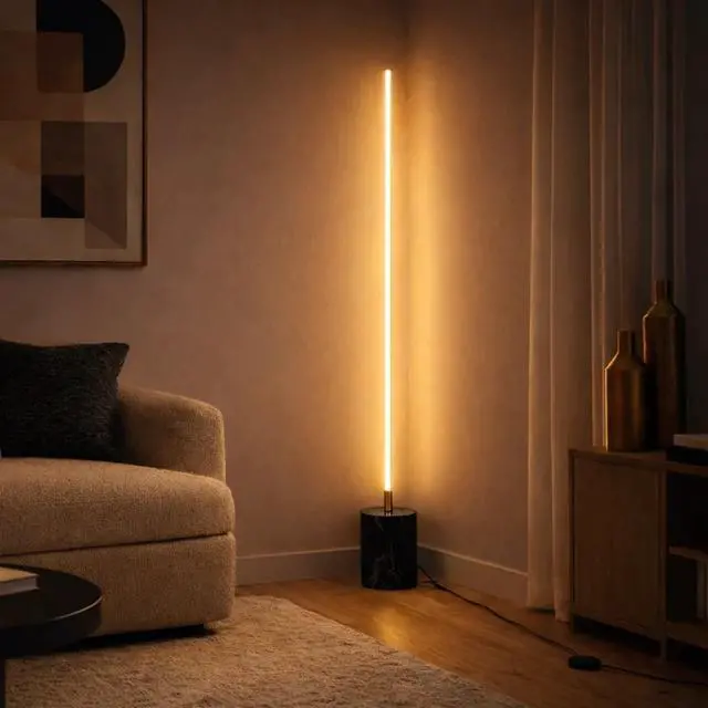 Main image of Prism Brassed Gold Led Floor Lamp with on/Off Switch Faux Marble Base