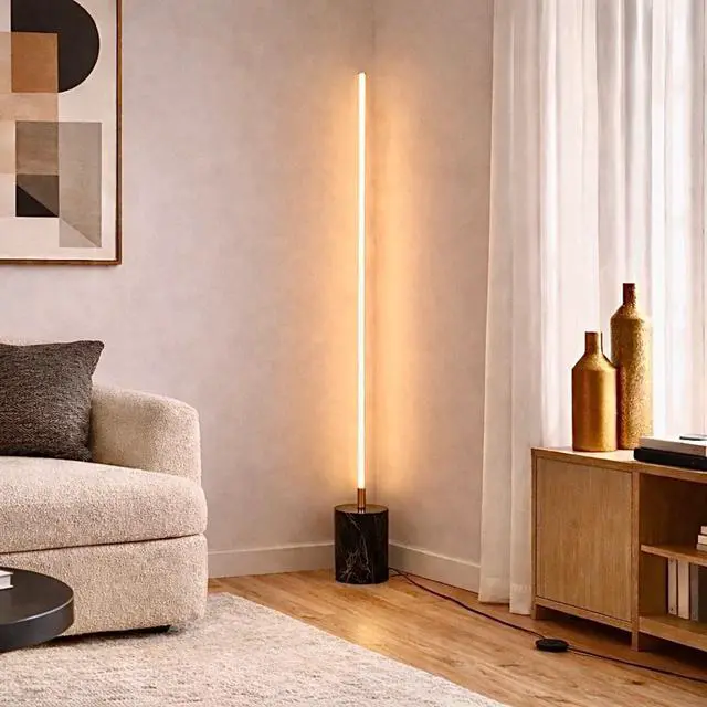Alt view image 2 of 7 - Prism Brassed Gold Led Floor Lamp with on/Off Switch Faux Marble Base