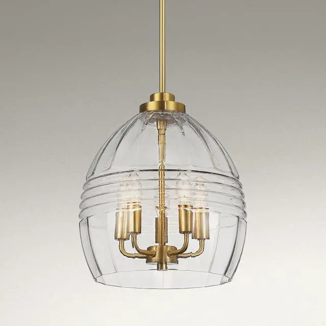 Alt view image 2 of 2 - Zen Five Pendant Chain Hanging Light with Clear Glass - Satin Brass