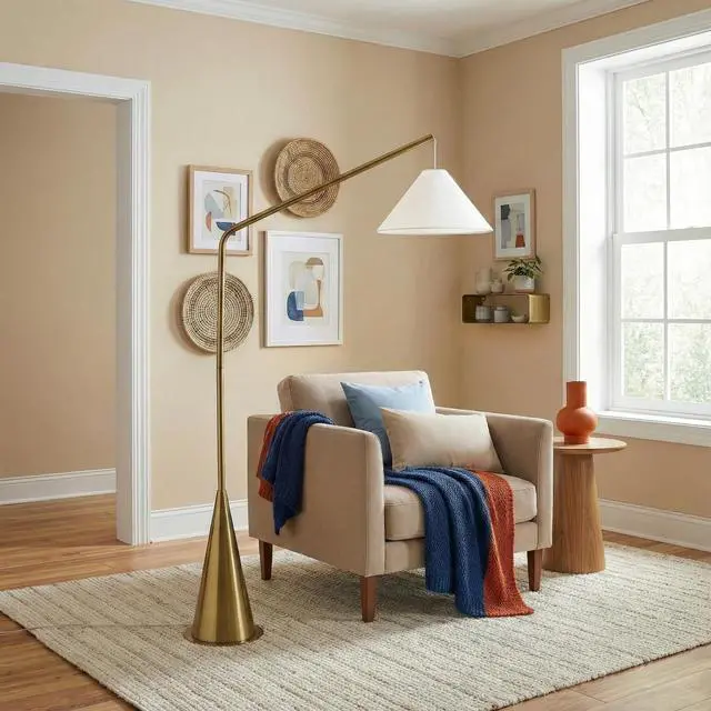 Alt view image 3 of 7 - Lisbon Black Floor Lamp with on/Off Switch Coned Base Hanging White Fabric Shade