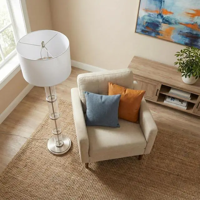 Alt view image 2 of 5 - Nimbus Brushed Nickel Floor Lamp with 3-Way Rotary Switch Clear Glass Body Metal Base