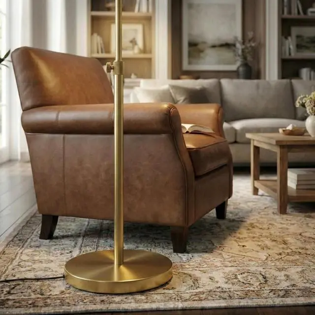 Alt view image 3 of 7 - Verve Brassed Gold Floor Lamp with on/Off Switch Adjustable Led Round Base