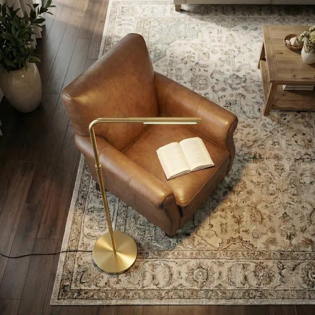 Alt view image 2 of 7 - Verve Brassed Gold Floor Lamp with on/Off Switch Adjustable Led Round Base