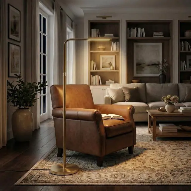 Main image of Verve Brassed Gold Floor Lamp with on/Off Switch Adjustable Led Round Base