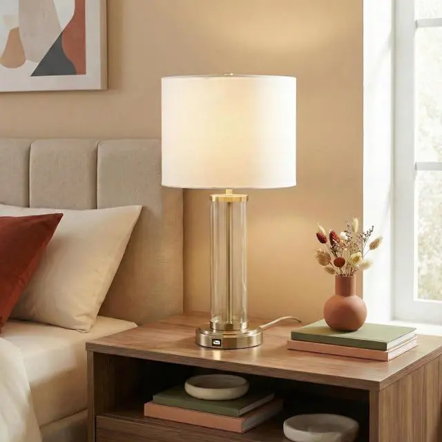 Main image of Luna Brushed Nickel Table Lamp with on/Off Switch Clear Glass Body Metal Base