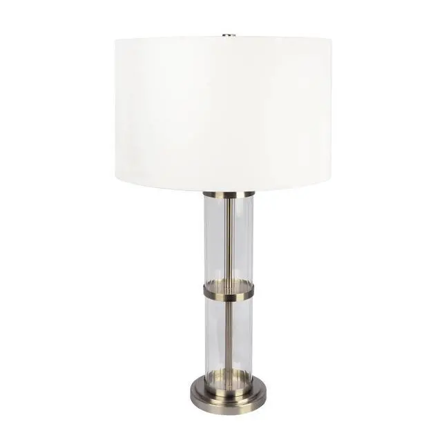 Alt view image 5 of 6 - Echo Brushed Nickel Table Lamp with on/Off Switch Clear Glass Body Metal Base
