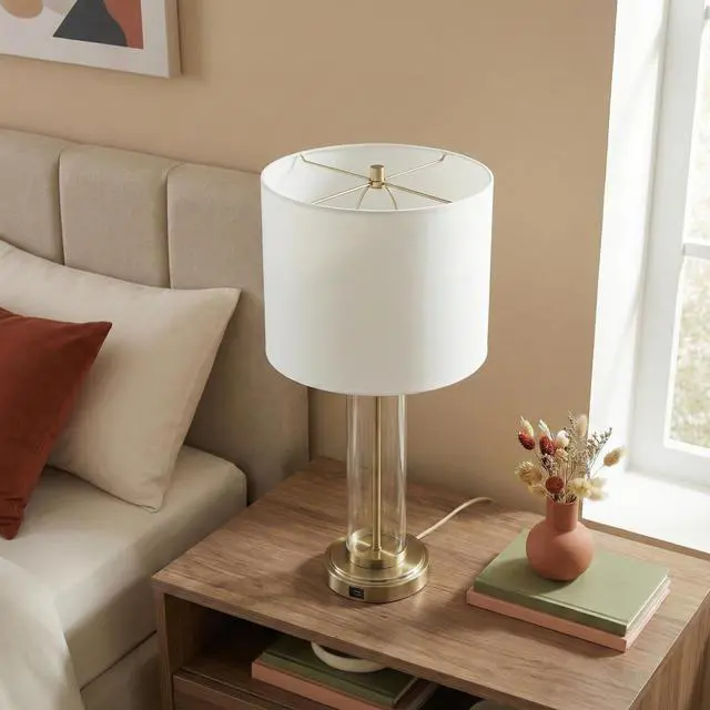 Alt view image 3 of 5 - Luna Brushed Nickel Table Lamp with on/Off Switch Clear Glass Body Metal Base
