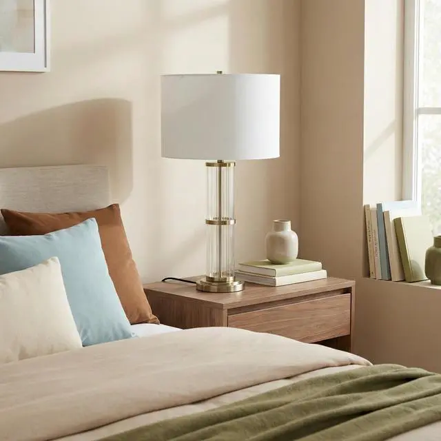 Alt view image 2 of 6 - Echo Brushed Nickel Table Lamp with on/Off Switch Clear Glass Body Metal Base