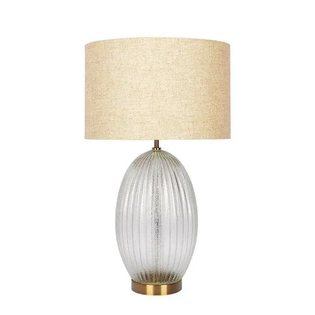 Alt view image 2 of 5 - Aurora Ribbed Glass Lamp Base Clear Table Lamp Large Linen Shade