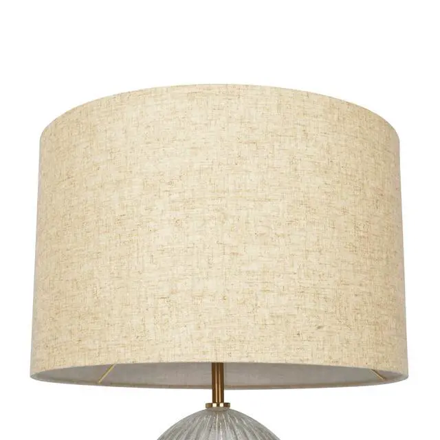 Alt view image 3 of 5 - Aurora Ribbed Glass Lamp Base Clear Table Lamp Large Linen Shade