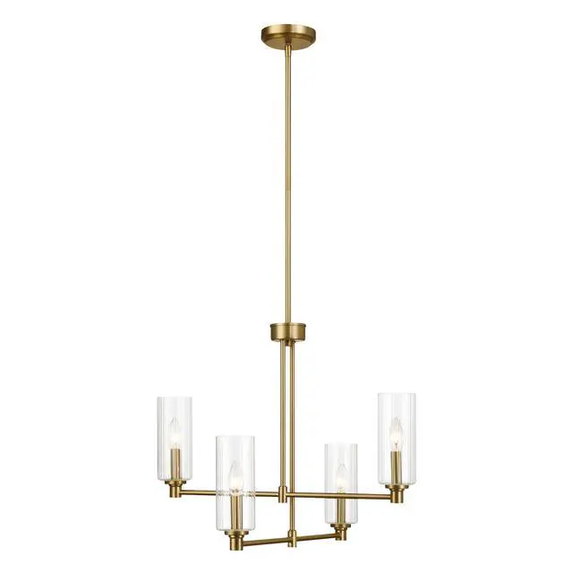 Alt view image 2 of 2 - Enigma Four Lights Chandelier with Clear Ribbed Glass -Satin Brass