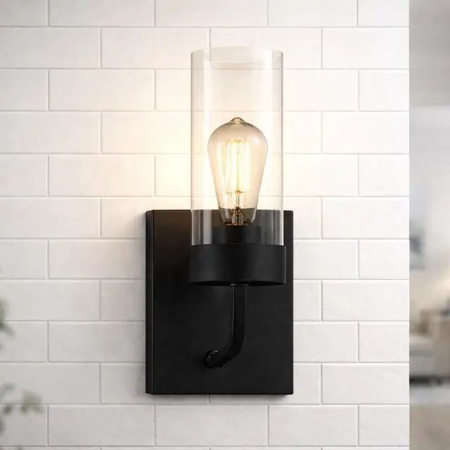 Main image of Zephyr Single Light Sconce with Clear Glass Metal Black Finish