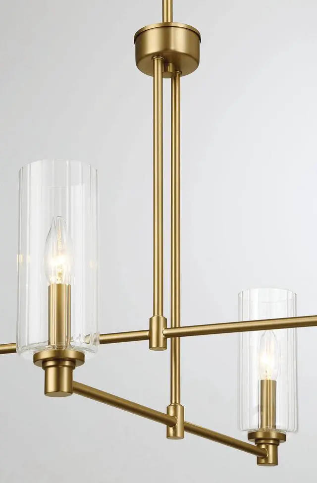 Main image of Enigma Four Lights Chandelier with Clear Ribbed Glass -Satin Brass