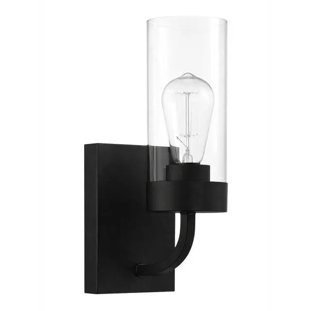 Alt view image 3 of 7 - Zephyr Single Light Sconce with Clear Glass Metal Black Finish