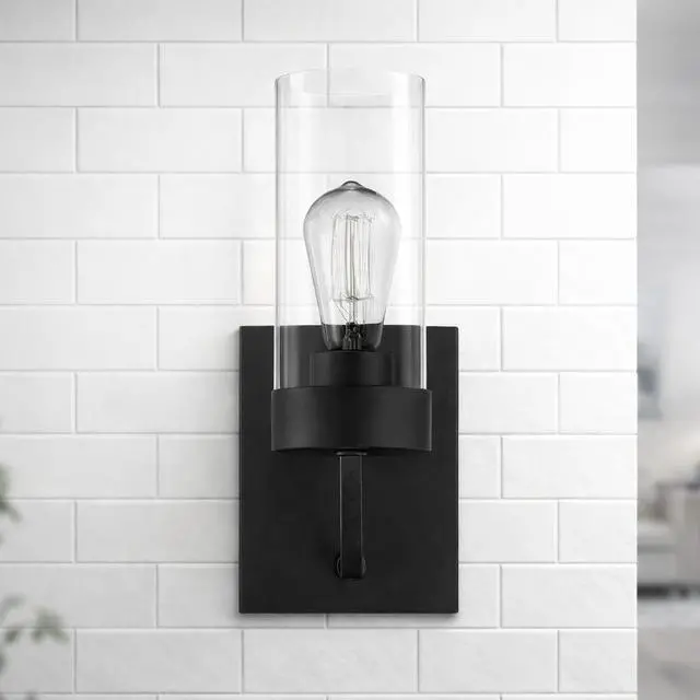 Alt view image 5 of 7 - Zephyr Single Light Sconce with Clear Glass Metal Black Finish