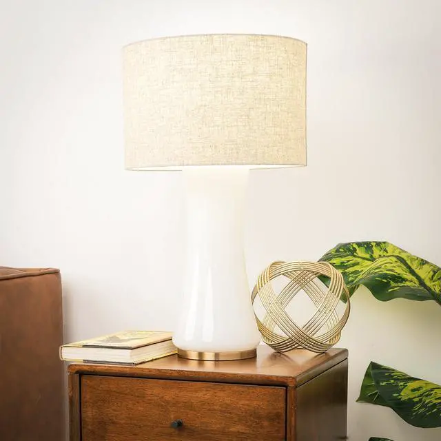 Alt view image 7 of 7 - Cascade Glass Lamp Golden Base Off White Glass Table Lamp