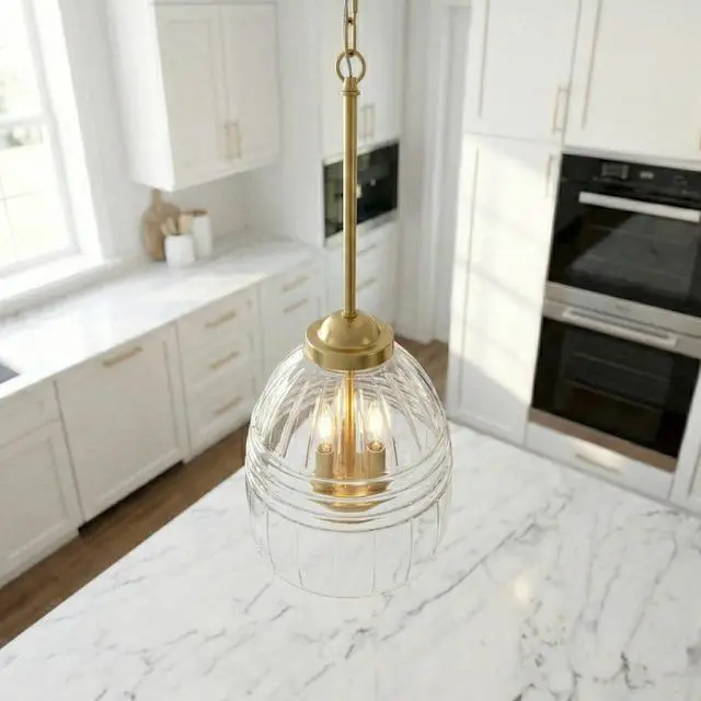 Alt view image 2 of 7 - Ember Three Candle Lights Chain Pendant with Clear Glass - Satin Brass