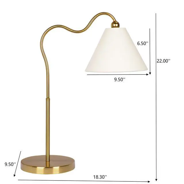 Alt view image 3 of 7 - Ornate Brass Ring Base Curved Table Lamp with Triangle White Drum Shade, Gold, Metal, 18.25 x 9.50 x 22.00 inches