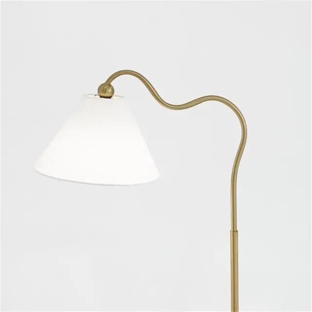 Alt view image 6 of 7 - Ornate Brass Ring Base Curved Table Lamp with Triangle White Drum Shade, Gold, Metal, 18.25 x 9.50 x 22.00 inches