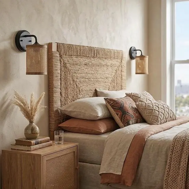 Alt view image 2 of 7 - Reef Single Lights Wall Sconce with Natural Rattan Shade Rustic Wicker Wall Light