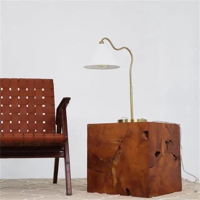 Alt view image 7 of 7 - Ornate Brass Ring Base Curved Table Lamp with Triangle White Drum Shade, Gold, Metal, 18.25 x 9.50 x 22.00 inches