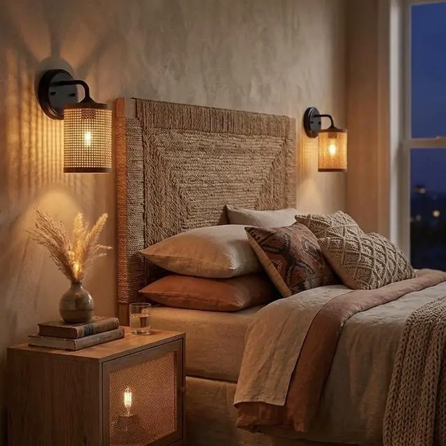 Alt view image 3 of 7 - Reef Single Lights Wall Sconce with Natural Rattan Shade Rustic Wicker Wall Light
