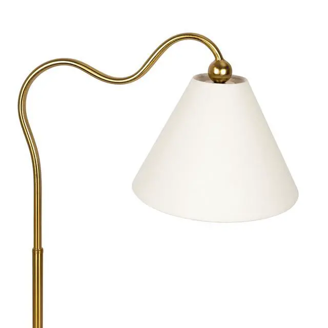 Alt view image 4 of 7 - Ornate Brass Ring Base Curved Table Lamp with Triangle White Drum Shade, Gold, Metal, 18.25 x 9.50 x 22.00 inches